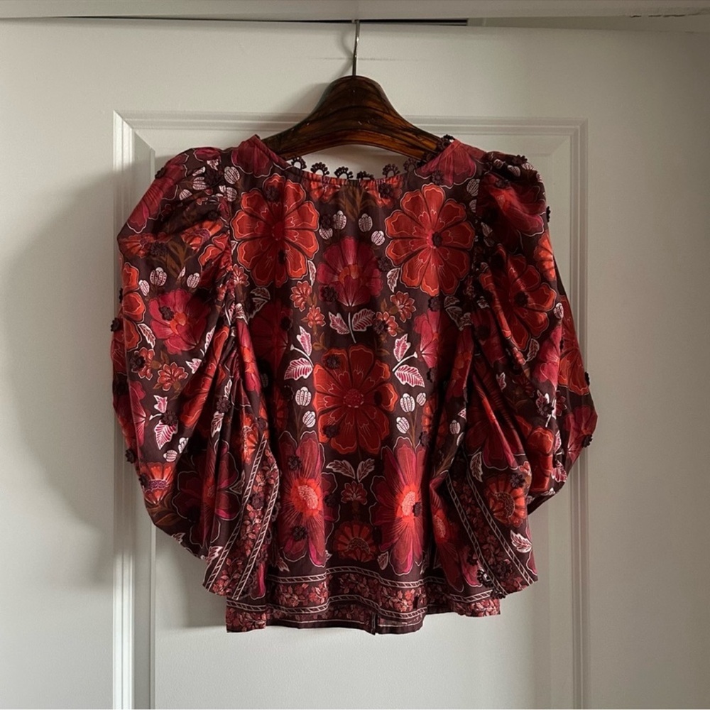 FARM Rio Red Floral Puff-Sleeve Blouse - Picture 6 of 8